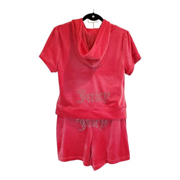 NWT JUICY COUTURE SZ M Hot Pink Watermelon Velour Hoodie & Shorts Tracksuit Set - Picture 3 of 10